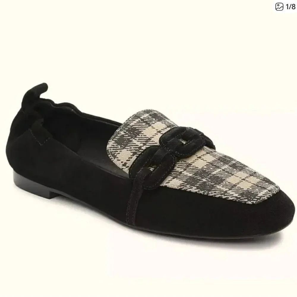 Sanctuary Black and Cream Checkered Loafers